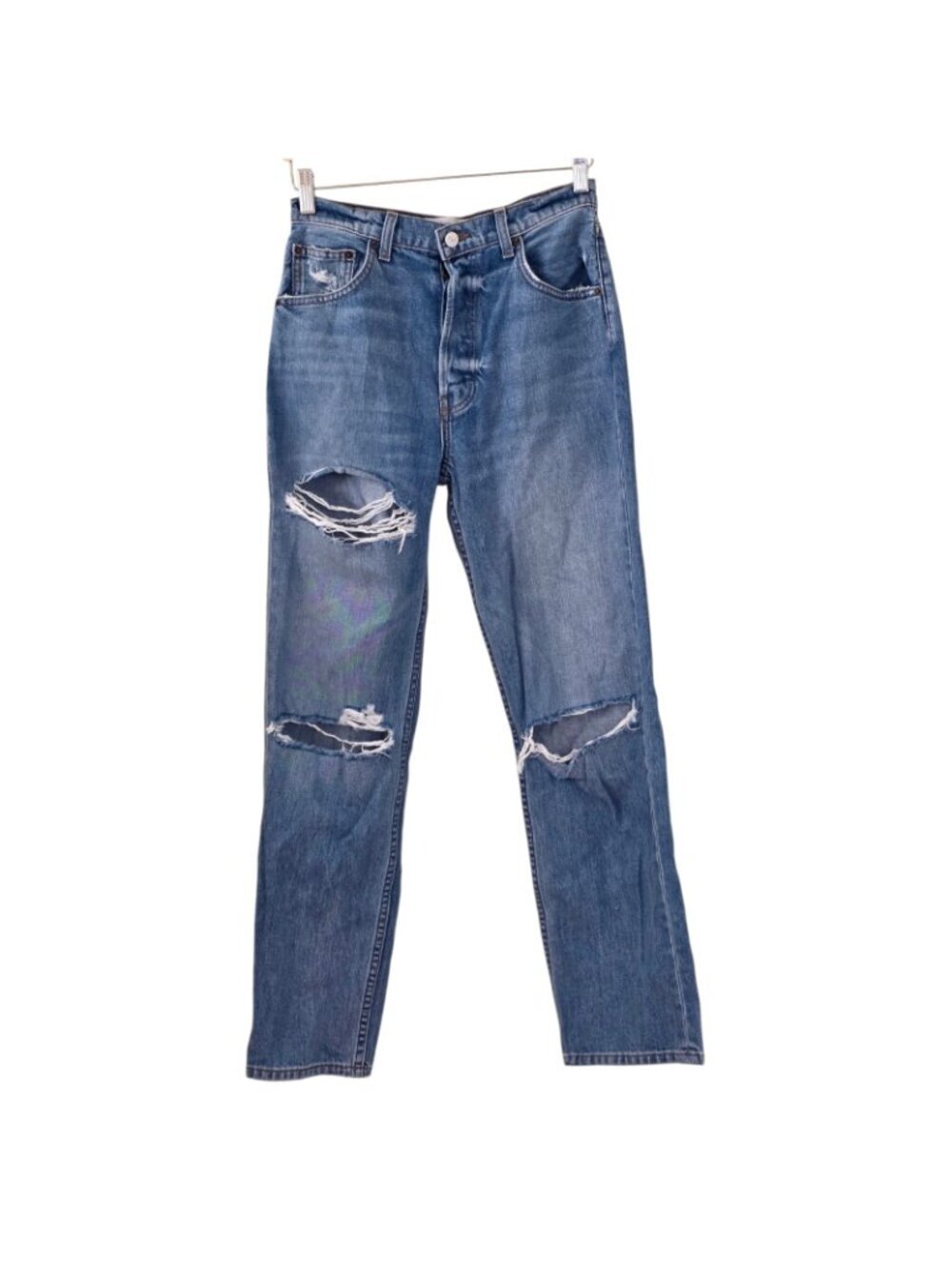 Reformation Cynthia High Relaxed Distressed Jeans 27 Blue Oahu Wash Cotton Edgy - Picture 2 of 16